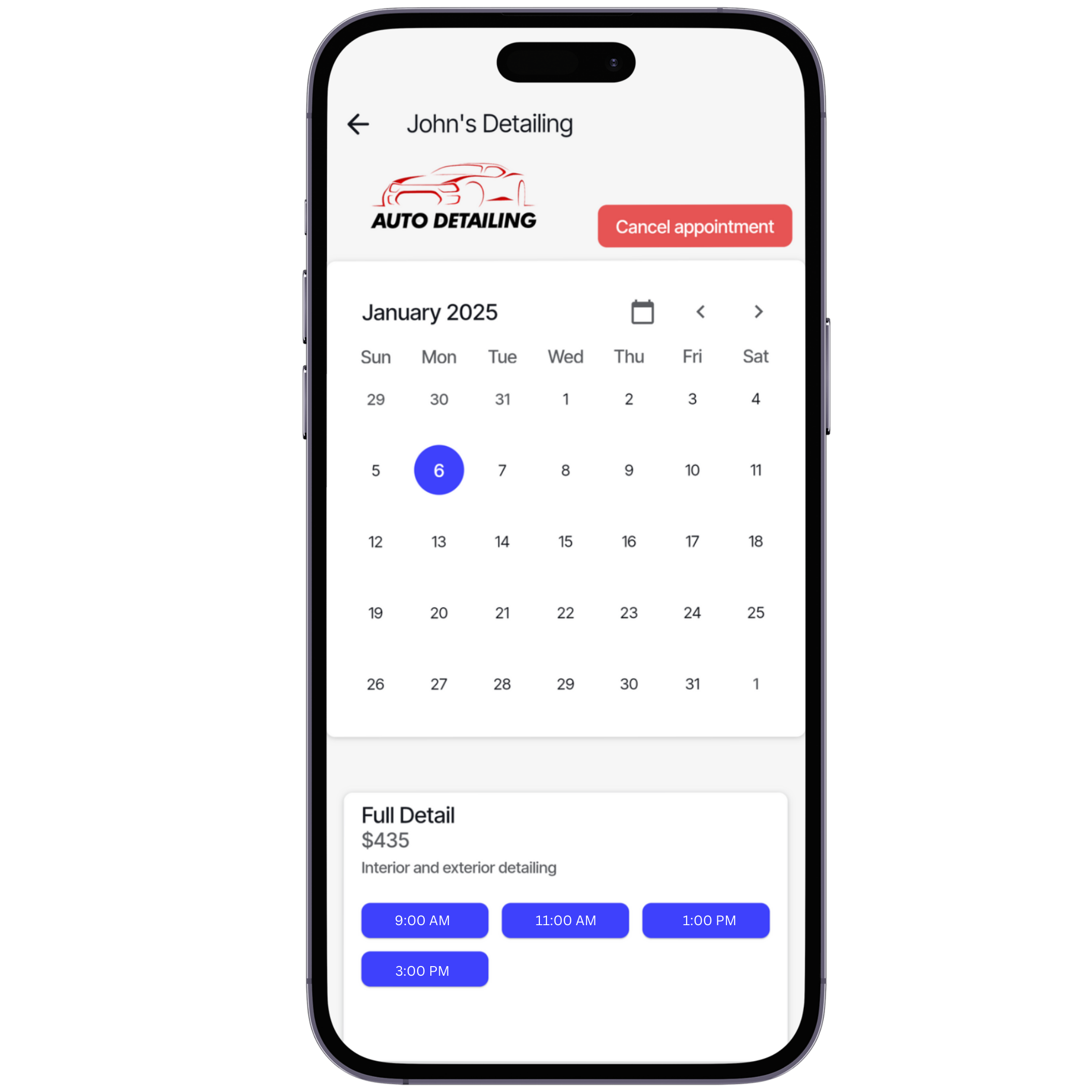 Self-booking portal screenshot